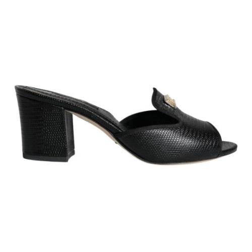 Dolce & Gabbana Svarta Läderklackar Sandaler Black, Dam