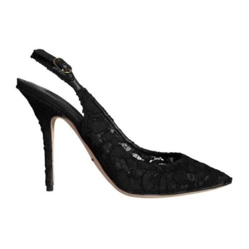 Dolce & Gabbana Svart Spets Slingback Klackar med Spänne Black, Dam