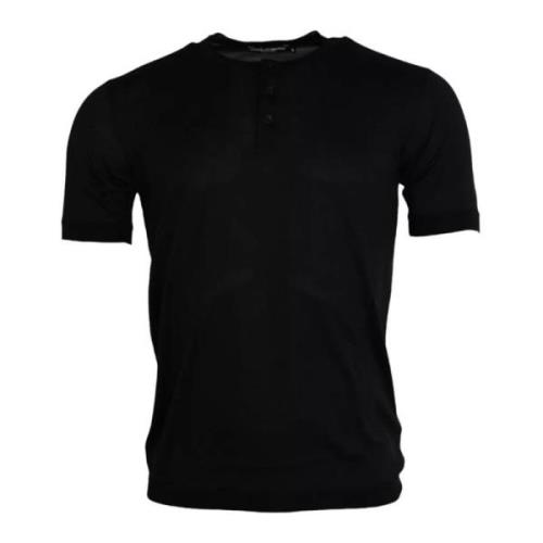 Dolce & Gabbana Svart Sidens Rund Hals T-shirt Black, Herr