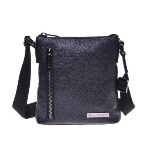 Baldinini Crossbody bag in black tumbled leather Black, Herr