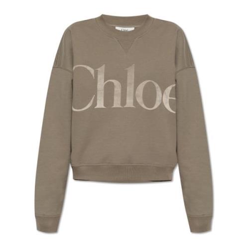 Chloé Sweatshirt med logotyp och sammet finish Gray, Dam