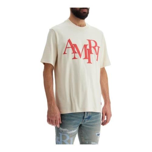 Amiri Staggered Logo Crew Neck T-Shirt Beige, Herr