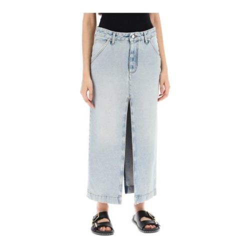 Darkpark Sliten Denim Midi Kjol Blue, Dam