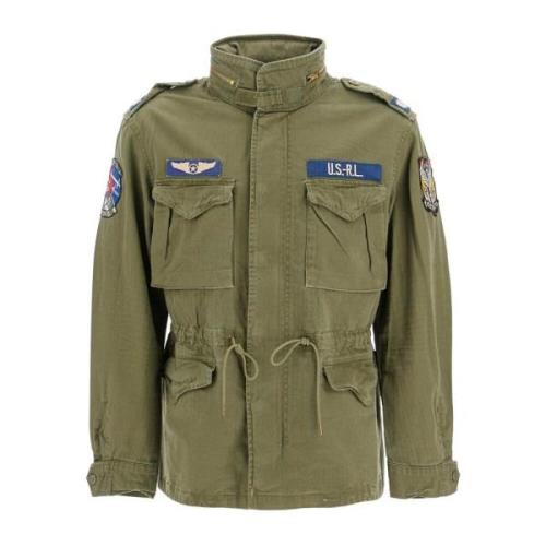 Polo Ralph Lauren Militär Herringbone Bomullsjacka med Patches Green, ...