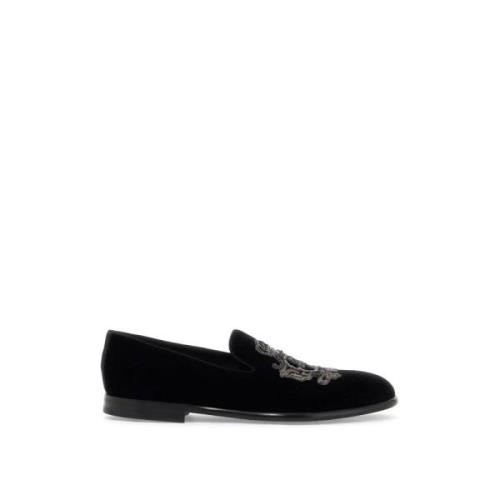 Dolce & Gabbana Broderade Sammet Loafers Black, Herr