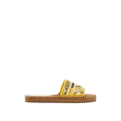 Dolce & Gabbana Maiolica Broderad Espadrille Slides Yellow, Dam