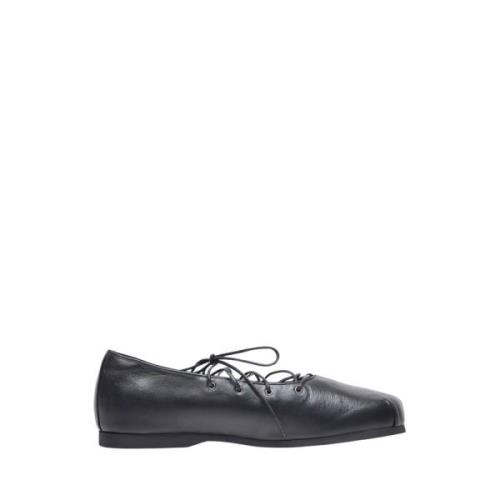 Our Legacy Läder Snörade Ballerina Flats Black, Dam