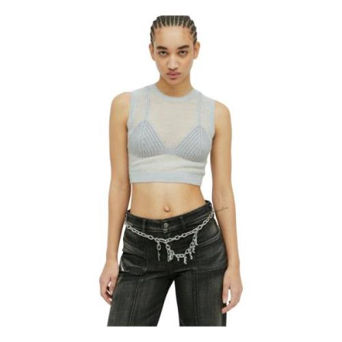 Diesel Stickad tanktop med bralet-panel Gray, Dam