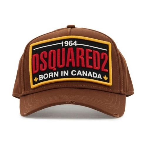 Dsquared2 Logo Patch Distressed Baseball Cap Brown, Herr