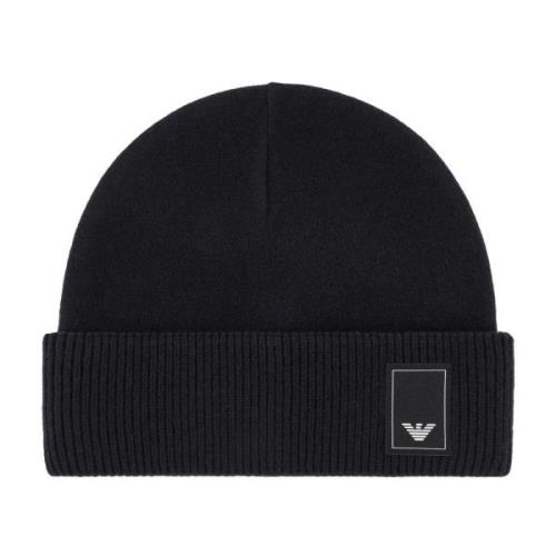 Emporio Armani Räfflad Stickad Logo Patch Mössor Black, Herr