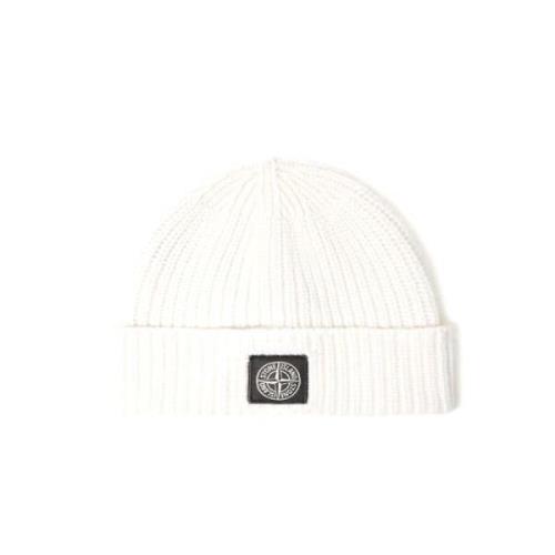 Stone Island Räfflad Ull Beanie Naturligt Vit White, Unisex