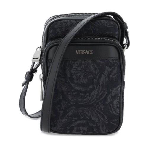 Versace Barocco Crossbody Väska med Läderdetaljer Black, Herr