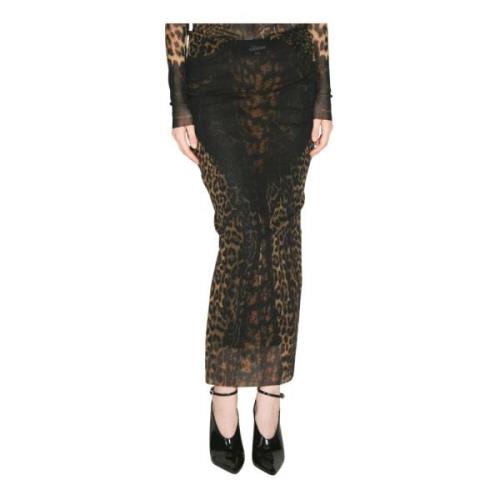 Jean Paul Gaultier Leopard Mesh Maxi Kjol Black, Dam