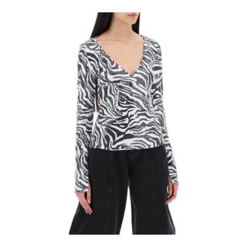 Rotate Birger Christensen Zebra Print Sequin Långärmad T-shirt Multico...