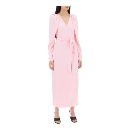 Rotate Birger Christensen Satin Wrap Midi Klänning med Crossover Pink,...