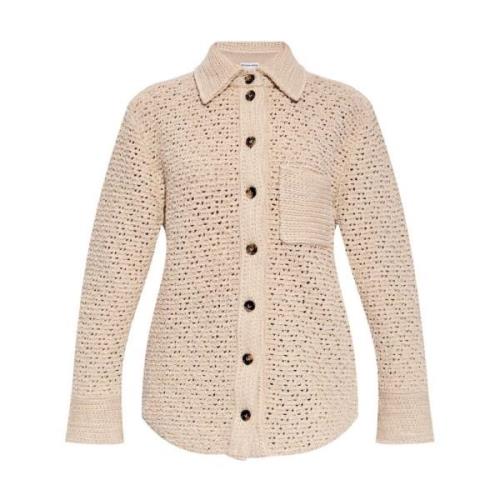 Bottega Veneta Virka Stickad Klassisk Krage Skjorta Beige, Dam