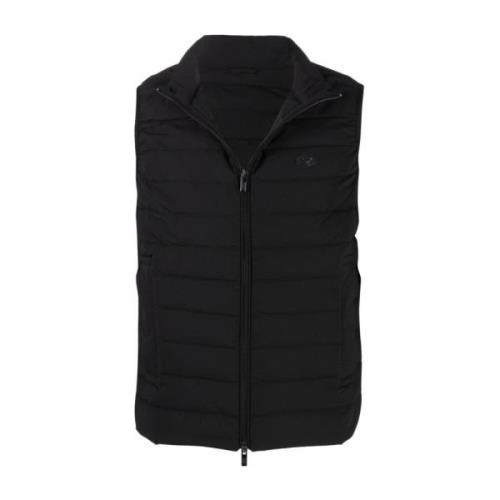 Emporio Armani Svart Läder Vadderad Gilet Jacka Black, Herr