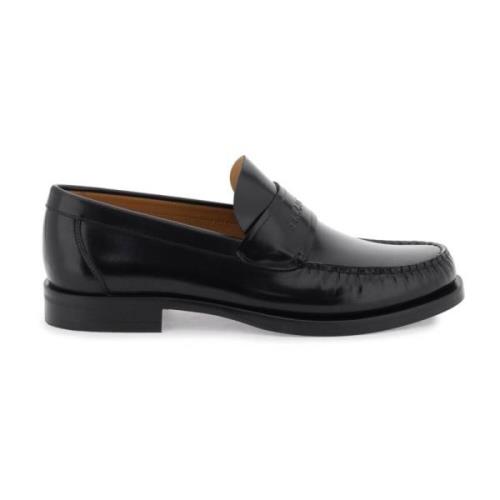 Salvatore Ferragamo Präglad Logotypläder Moccasins Black, Herr