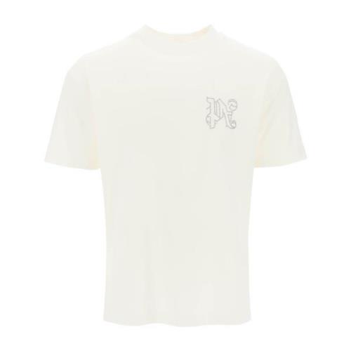 Palm Angels T-shirt med nitar och monogram White, Herr