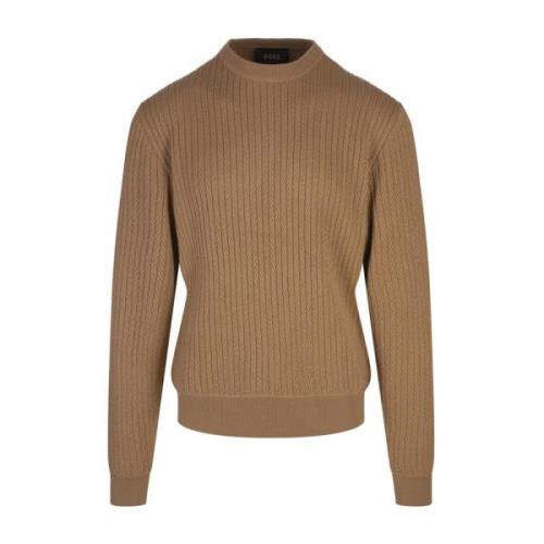 Hugo Boss Brun Herringbone Crew Neck Sweater Brown, Herr