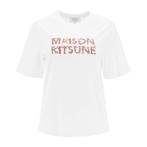 Maison Kitsuné Broderad Woodland Alphabet T-shirt White, Dam