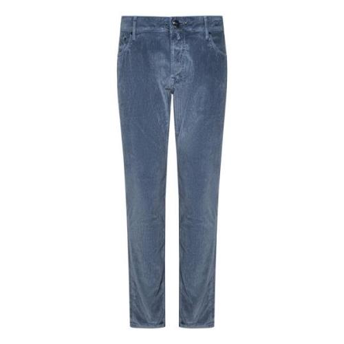 Hand Picked Blå Corduroy Slim-Fit Byxor Blue, Herr