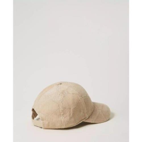 Twinset Sammet Baseballkeps med Oval T Broderi Beige, Unisex