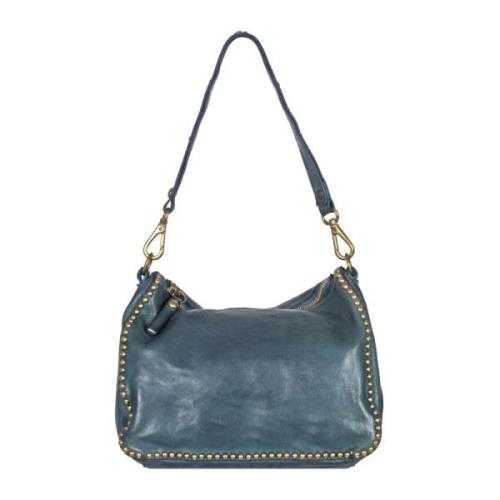 Campomaggi Studded Läder Väska med Avtagbart Handtag Blue, Dam