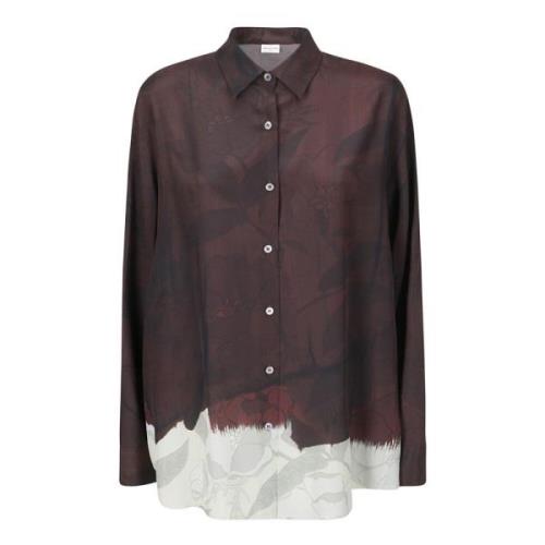 Dries Van Noten Silkeskjorta med Tryckt Botten Brown, Dam