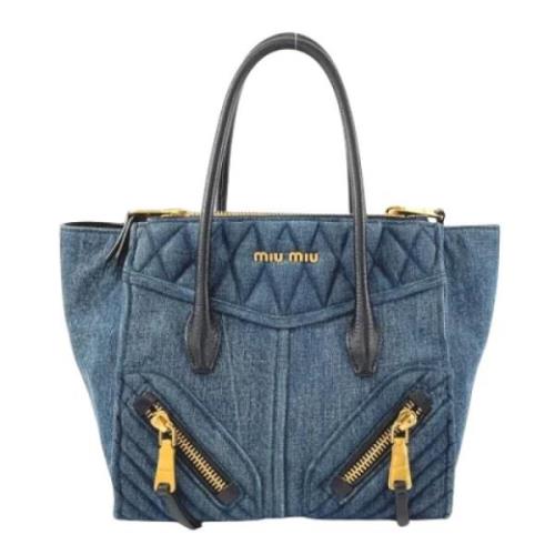 Miu Miu Pre-owned Pre-owned Denim handvskor Blue, Dam