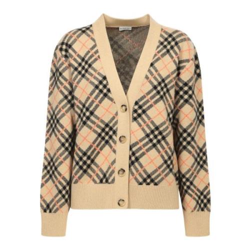 Burberry Beige Check V-Neck Sweater Aw24 Beige, Dam