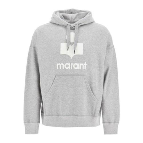 Isabel Marant Loop-back mélange hoodie med flocked logo Gray, Herr