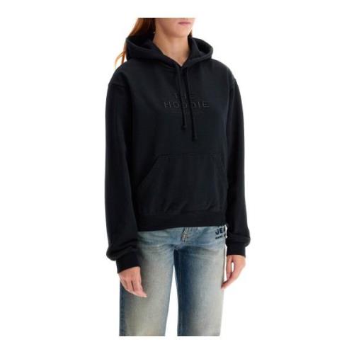 Marc Jacobs Broderad Bomull Jersey Hoodie Sweatshirt Black, Dam