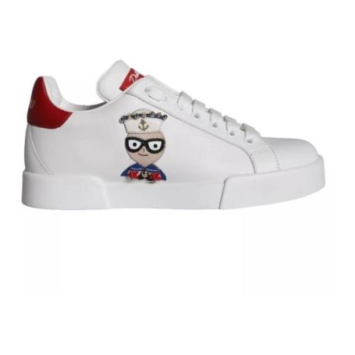 Dolce & Gabbana Logo Låga Sneakers i Vit/Röd White, Dam