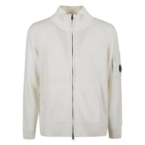 C.p. Company Vit Stickat Gaze Sweater Aw24 White, Herr