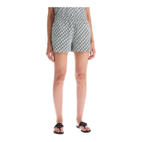 Tory Burch Zebra Print Poplin Shorts Blue, Dam