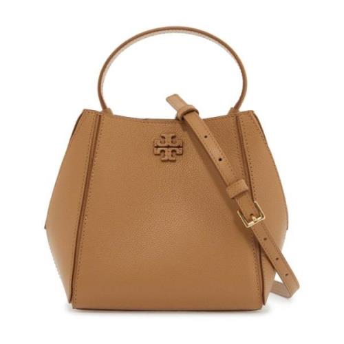 Tory Burch Kornläder hinkväska med Double T Brown, Dam