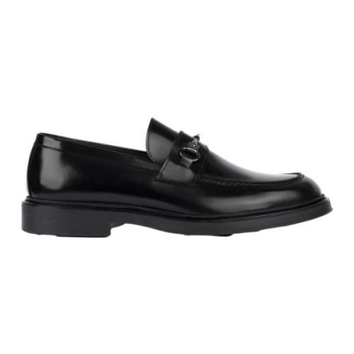 Exton Svarta Läderloafers Spänne Gummisula Black, Herr