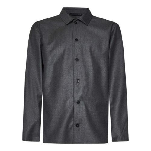 Low Brand Grå Flanell Overshirt med Klassisk Krage Gray, Herr