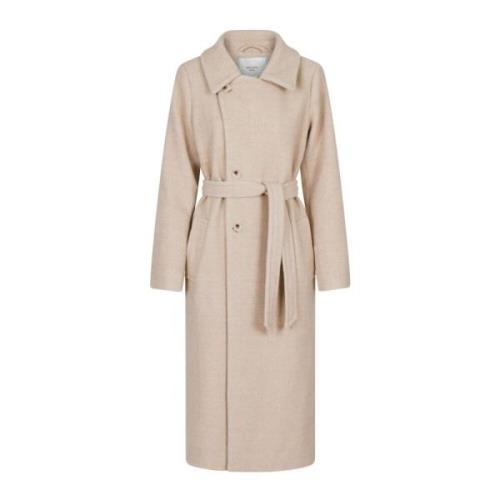 Neo Noir Feminin Ullkappa med Knutband i Midjan Beige, Dam