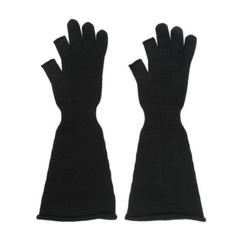 Rick Owens Svarta Stickade Tre-finger Handskar Black, Dam