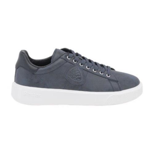 Blauer Blå Läder Sneaker med Logotyp Patch Blue, Herr