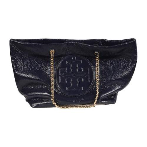 Tory Burch Crinkle Patent Chain Tote Väska Black, Dam