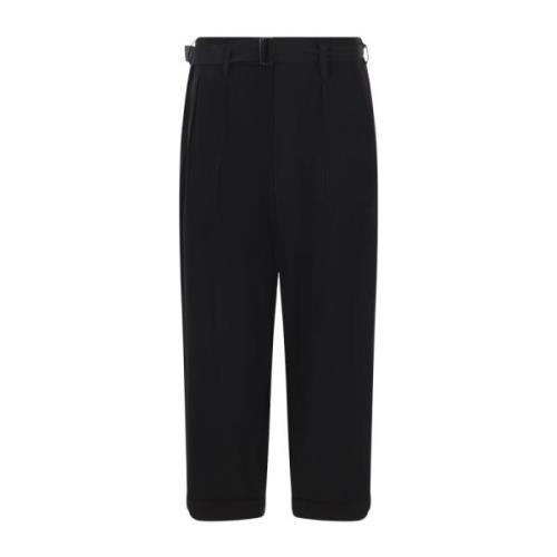 Yohji Yamamoto Svarta ull gabardine plisserade byxor Black, Dam