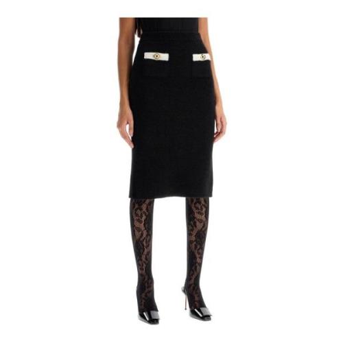 Alessandra Rich Alpacka Blandning Midi Kjol Black, Dam