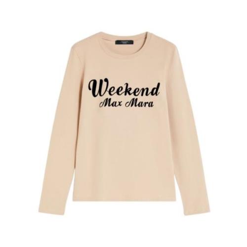 Max Mara Weekend Långärmad T-shirt med logotryck Beige, Dam