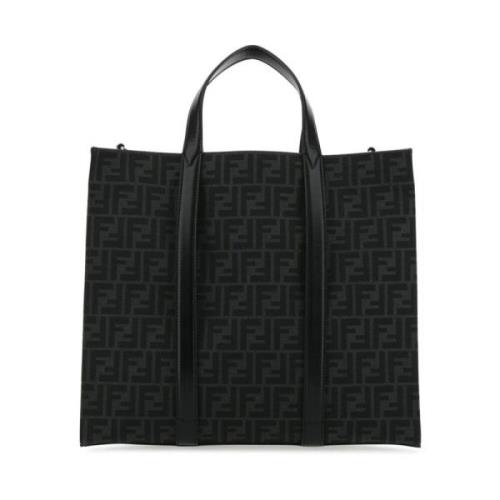 Fendi Jacquard Shoppingväska i Asfalt Svart Black, Herr