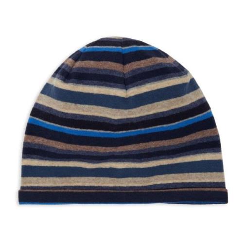 Gallo Unisex blå fleecebeanie med flerfärgade ränder Multicolor, Unise...