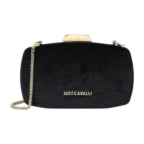 Just Cavalli Svart Sammet Clutch med Guld Detaljer Black, Dam