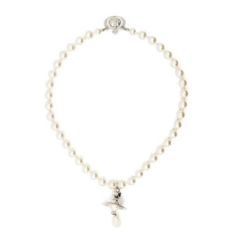 Vivienne Westwood Pärla Drop Choker Halsband Platina Multi Gray, Dam